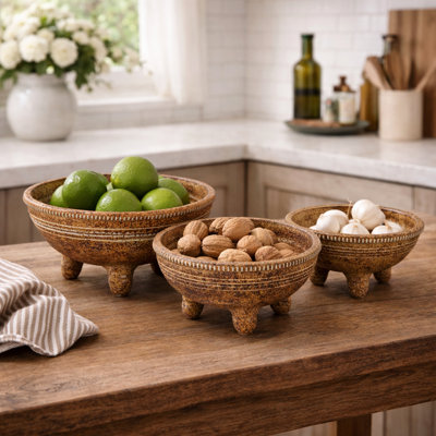 Set Of 3 Handmade Decorative Clay Bowls
