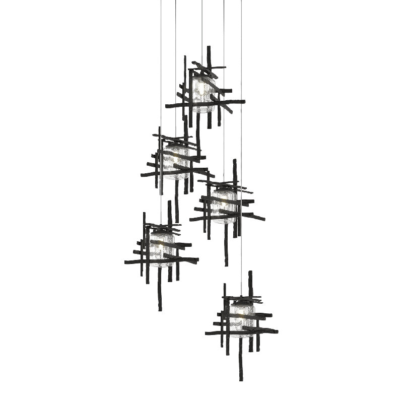 Tura 5 - Light Cluster Pendant, 50" - 130", Ink, Seeded Clear