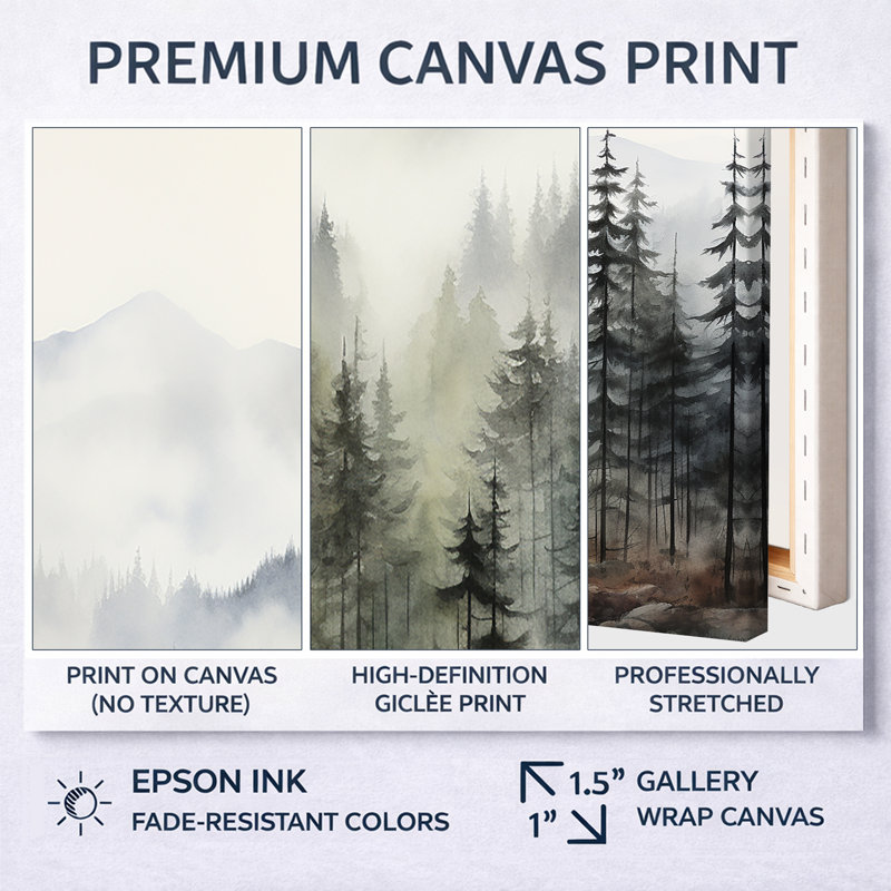 «Pine Misty Mountain II» sur toile, Cadre photo unique, H 30 po x l 40 po, Noir