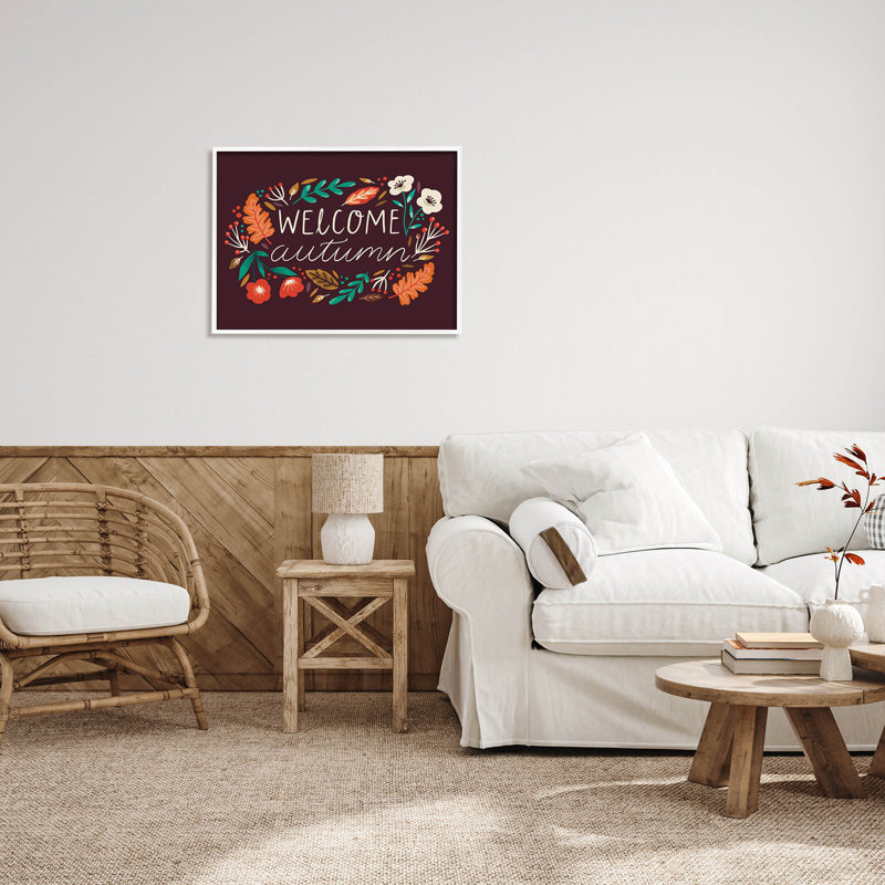 Bienvenue à  l'automne : les plantes d'automne - 224, H 24 po x l 30 po x P 1,5 po, Giclée encadrée blanc bord de mer