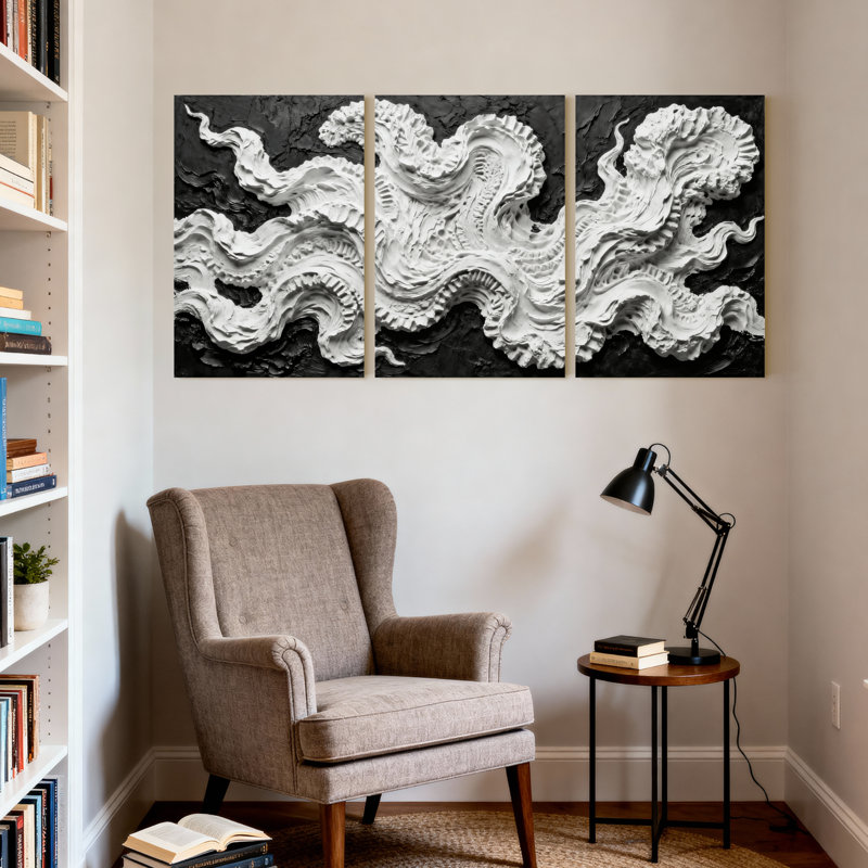 Tentacules de pieuvre abstraites sur fond, ensemble de 3 impressions d'art sur toile, H 24 po x l 48 po