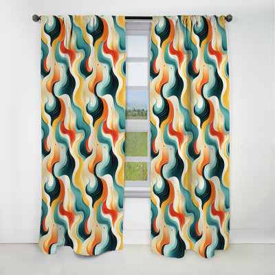 Retro Waves Lines - Midcentury Curtain - Blackout Geometric Curtain - 1 Panels