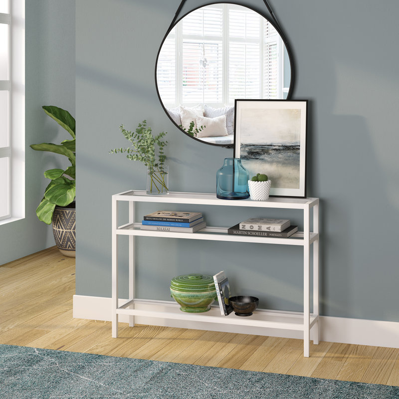 Ceno Glass Top Console Table, 30" H x 42" W x 10" D, White