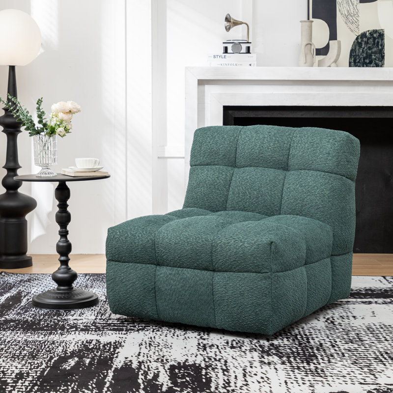 Avdul 28.5 Wide Armless Tufted Swivel Chair, Green