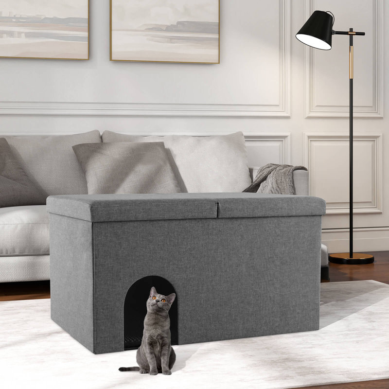 Tucker Murphy Pet™ Cat Litter Box Enclosure Hidden Furniture Cat Washroom Shoe Storage Bench Grey