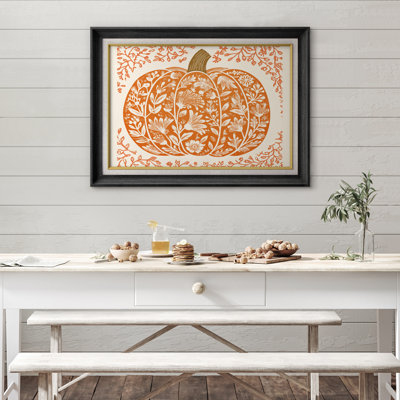 Art floral d'automne orange citrouille - impression sur papier encadrée