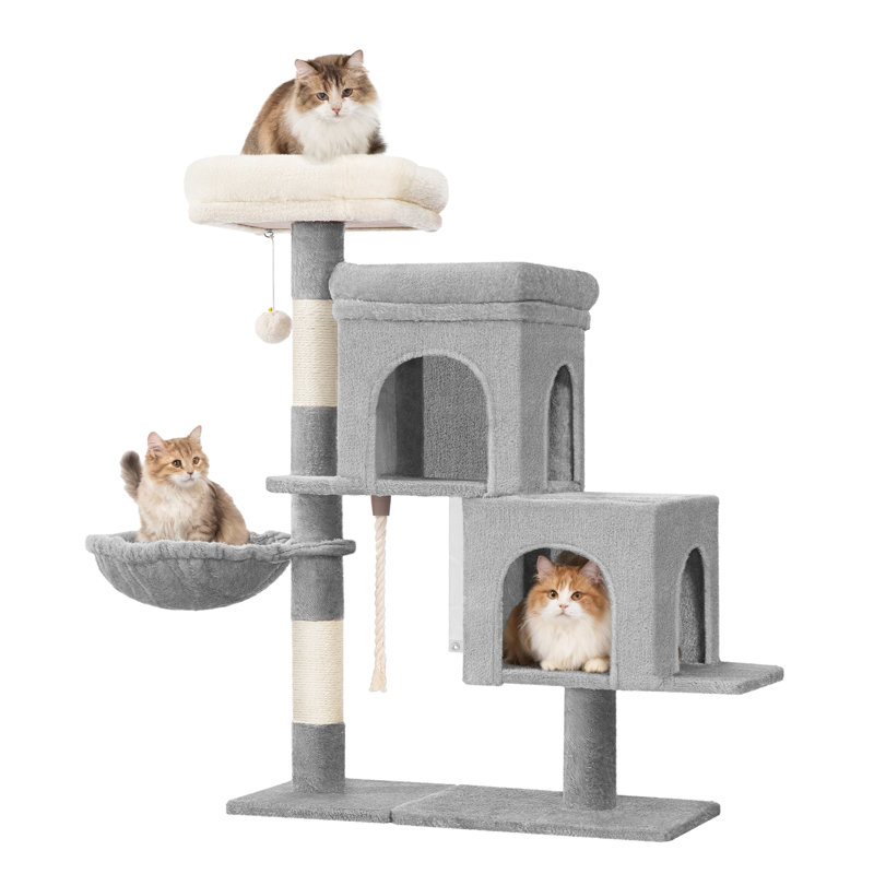 95cm Cat Tree for Indoor Cats, Cat Tower with Adjustable Base, Soft Large Platform, Plush Ball, Cat Bed, Scratching Post, Basket, Sisal Rope, Spacious and Sturdy