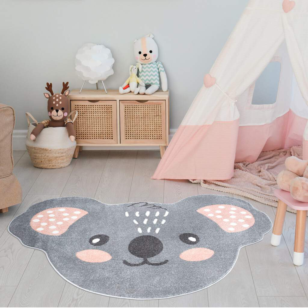 Kinderteppich Anime 892 Grau Formteppich Tier Motiv Koala Kinderzimmer Kurzflor Halfdan