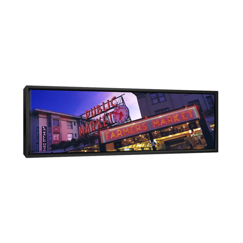 Reproduction de photo sur toile tendue "the public market seattle wa usa" panoramic, H 24 po x l 72 po x P 1,5 po