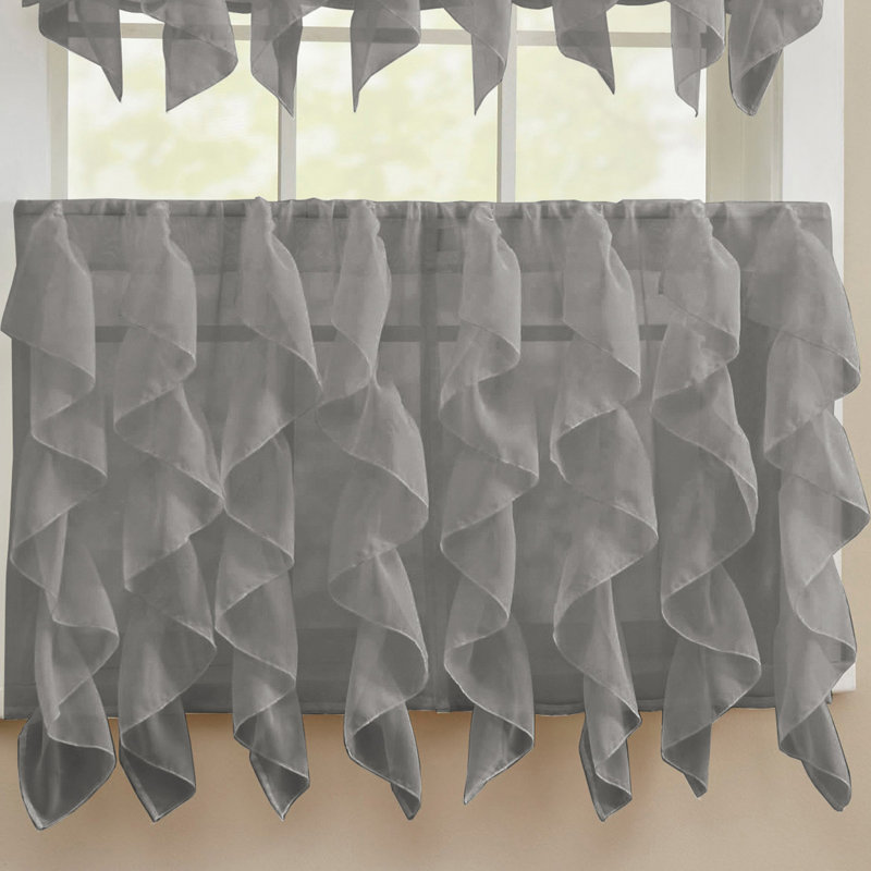 Frye Ruffled Cafe Curtain, Gray, 28"" W x 24"" L