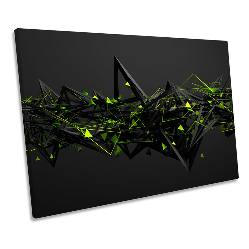 Abstract Black Design Green - Wrapped Canvas Print, 91.4cm H x 137.2cm W x 4cm D