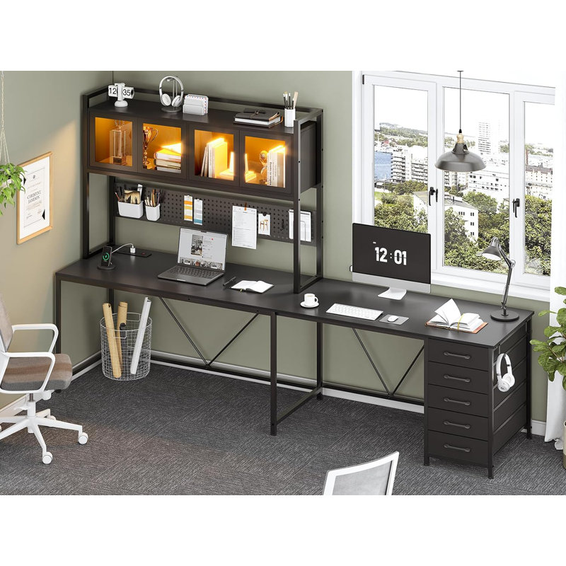 Roarke L-Shaped Computer Desk with Power Outlet, Black