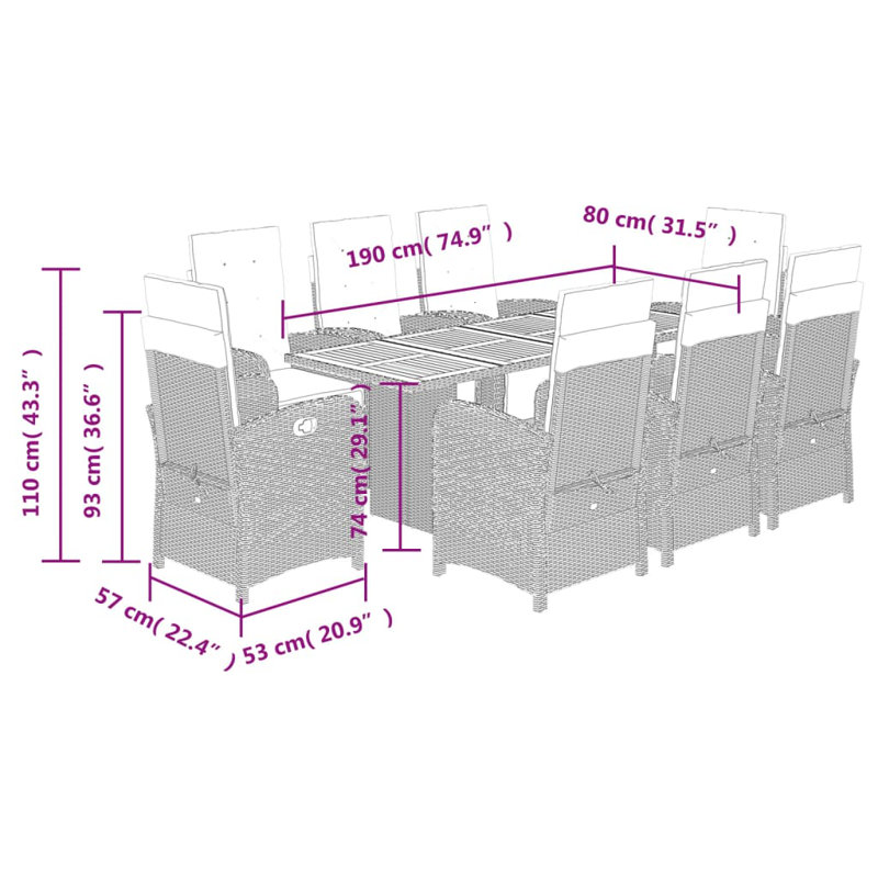 Sena Rectangular 9 8 190Cm L Outdoor Table Set, Anthracite