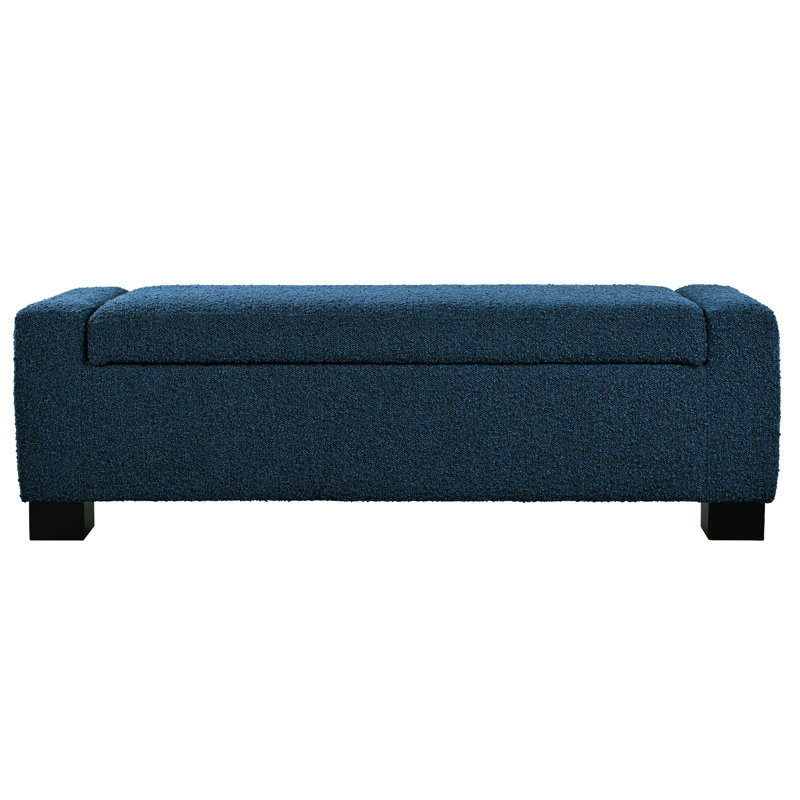 50.75" W Blue Textured Fabric Upholstered With Hinged Lid, For Living Room Storage And Footrest Wide Birch Wood Legs Style Stability
