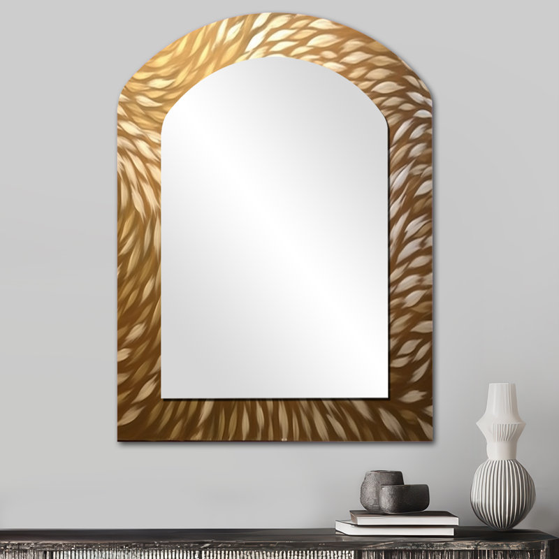 Motif délicat de vagues dorées modernes - formes abstraites, miroir mural décoratif asymétrique, miroir arqué moderne, impression d'art en métal