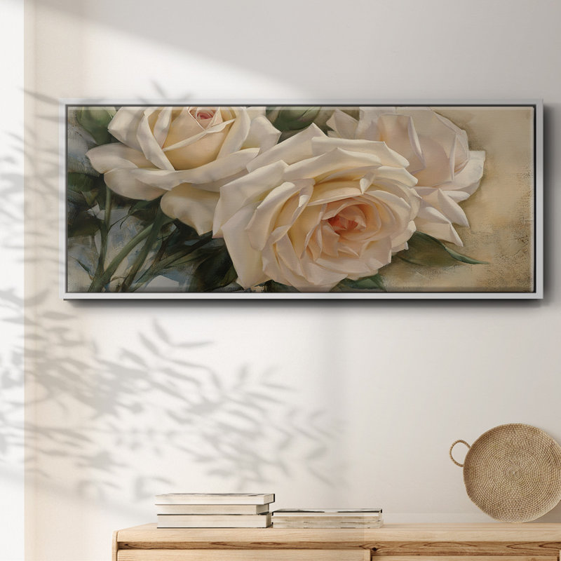 La Roseraie I- Framed Canvas, 24" H x 60" W