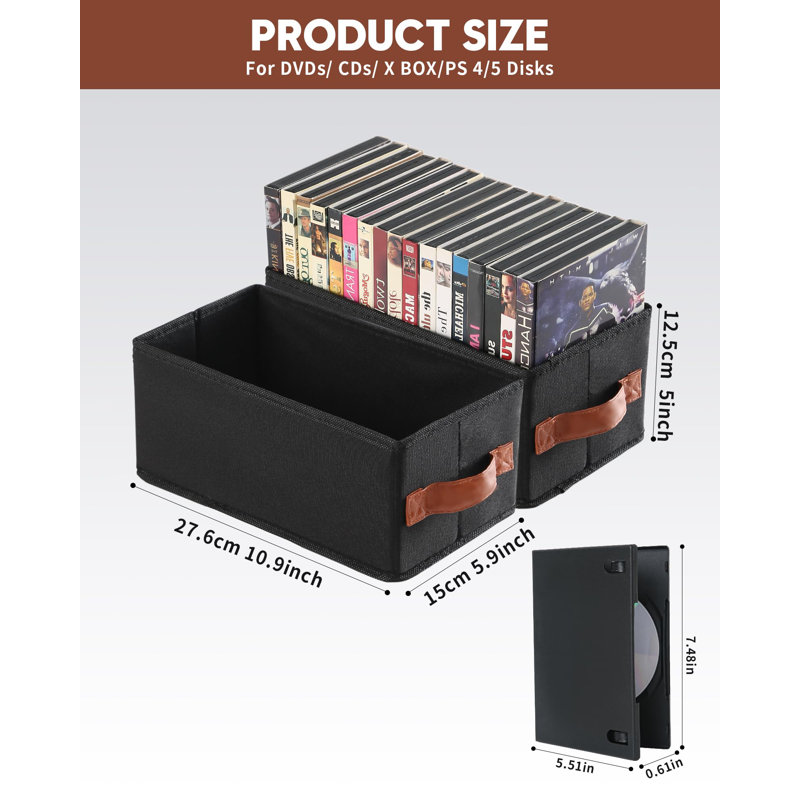 Boîte de rangement pour 6 DVD, organisateur de DVD pouvant contenir jusqu'à 102 DVD, support de DVD pliable, grand étui de rangement pour CD