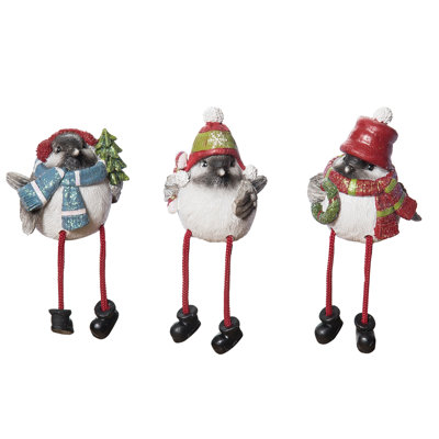  Resin 3.75 in. Multicolor Christmas Bundled Up Birds Shelf Sitter Set of 3