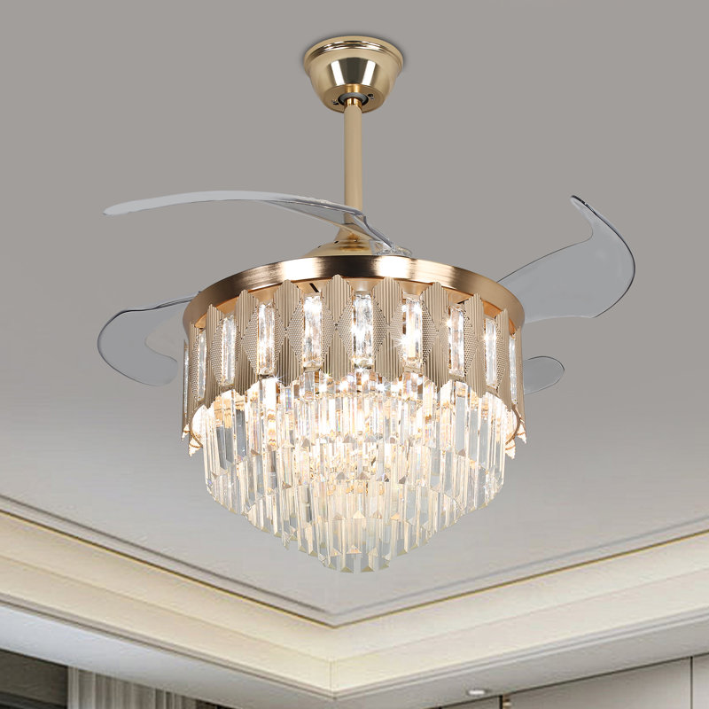 42Inch 4 - Blade Modern Indoor Retractable Blades LED Round Ceiling Fan with Remote Control
