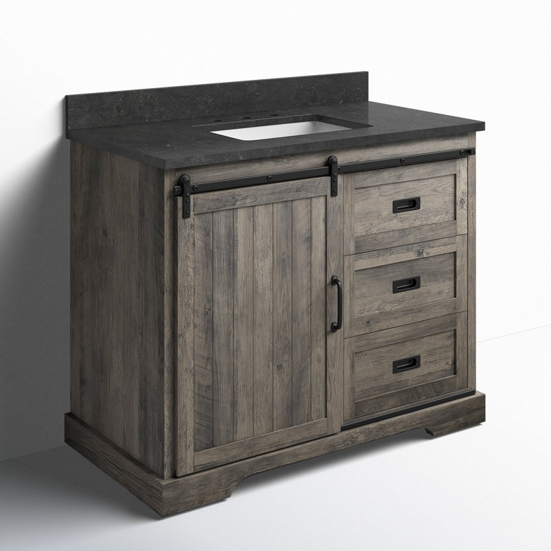Ensemble de meuble-lavabo simple 42 po Cayden, Bleu Purbeck, Gris patiné