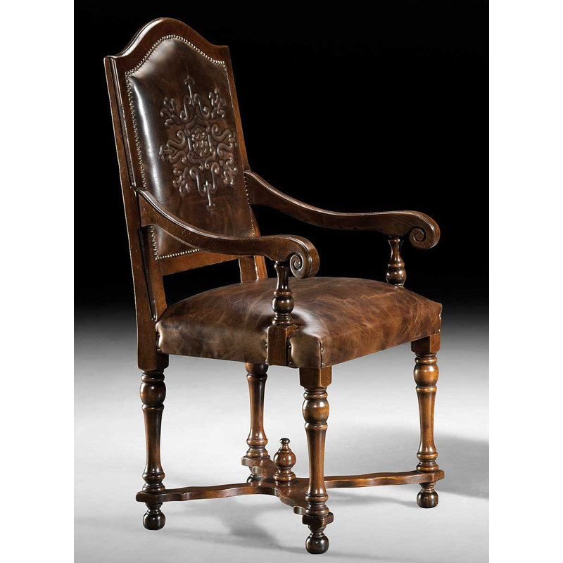 Chaise avec accoudoirs rembourrée en brun