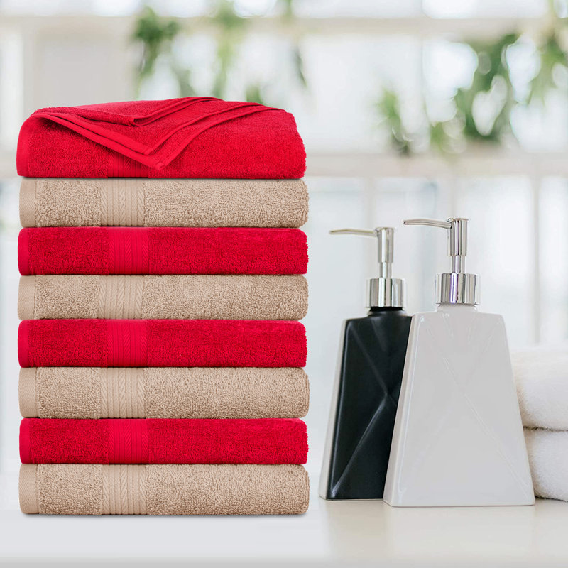 100% Cotton 600 GSM Bath Towels, Beige/Red