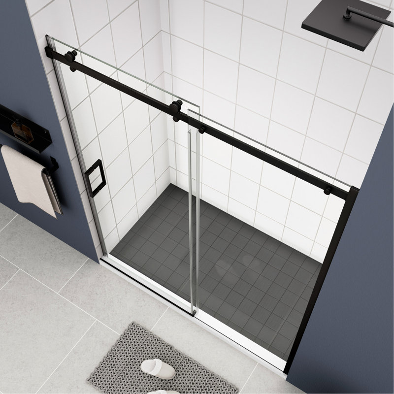Porte de douche coulissante pour salle de bain en verre trempé 5/16 po - noir mat, 36 000 fois ouvert et fermé
