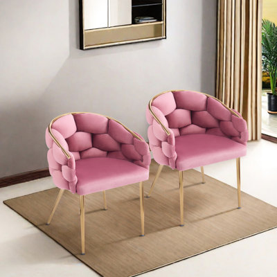 De 2 élégants fauteuils en velours rose avec pieds, pour le salon et la chambre à coucher, un coussin en mousse souple, une structure, un dossier complet et des pieds de fauteuil avec accoudoirs de luxe - fauteuil moderne, corps de chambre à coucher