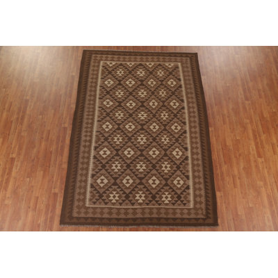 Brown Kilim Reversible Wool Area Rug 7x10