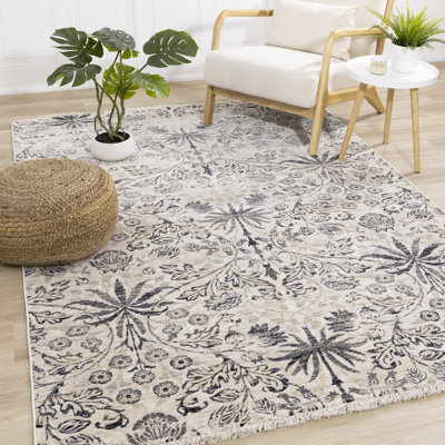 Tapis à branches intérieur classique, bleu crème, classique / traditionnel - salon, chambre à coucher, salle à manger et cuisine 8 pi x 10 pi (7 pi 10 po x 10 pi 2 po)