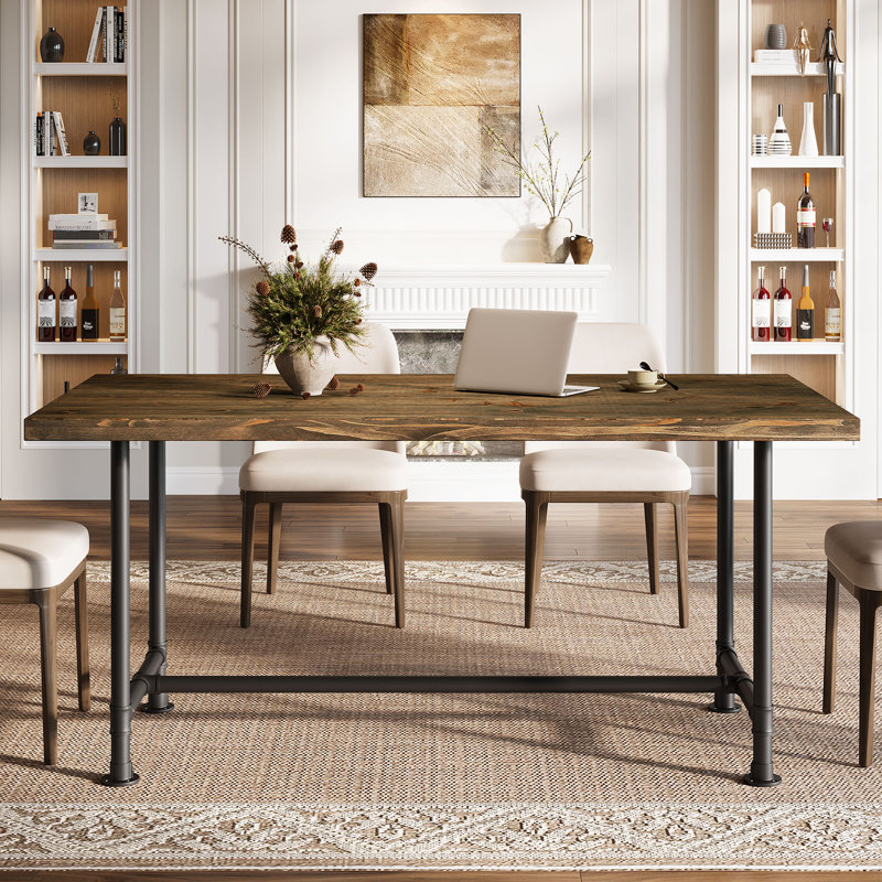 63'' Solid Wood Dining Table with Metal Legs