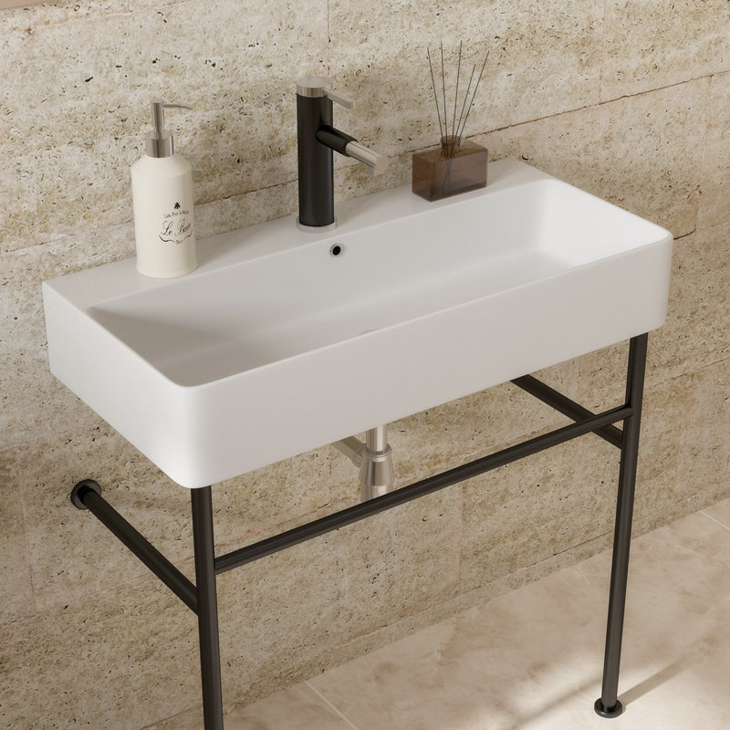 Bathroom Console Sink With Overflow, Black