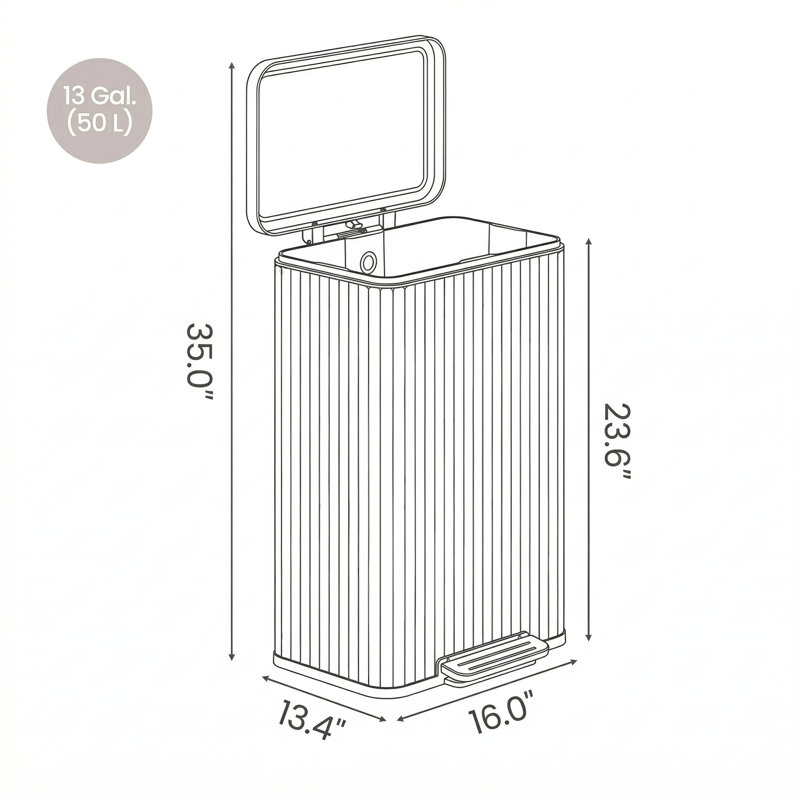 Poubelle de cuisine 13 gallons avec couvercle, Beige