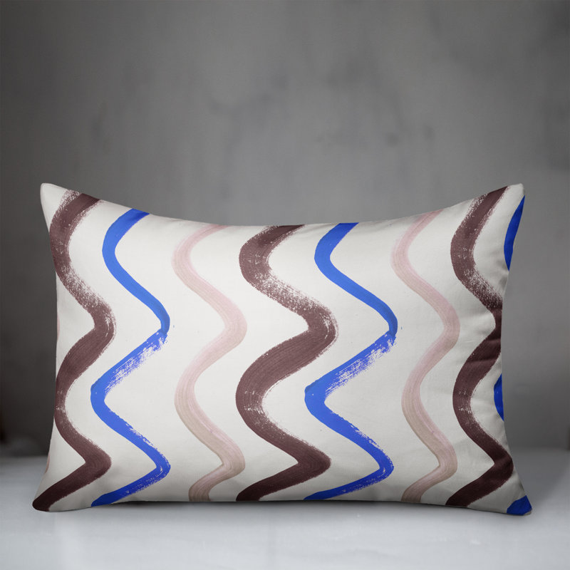 Coussin extérieur bleu et brun Squiggles, Bleu/brun, H 18 po x l 25 po
