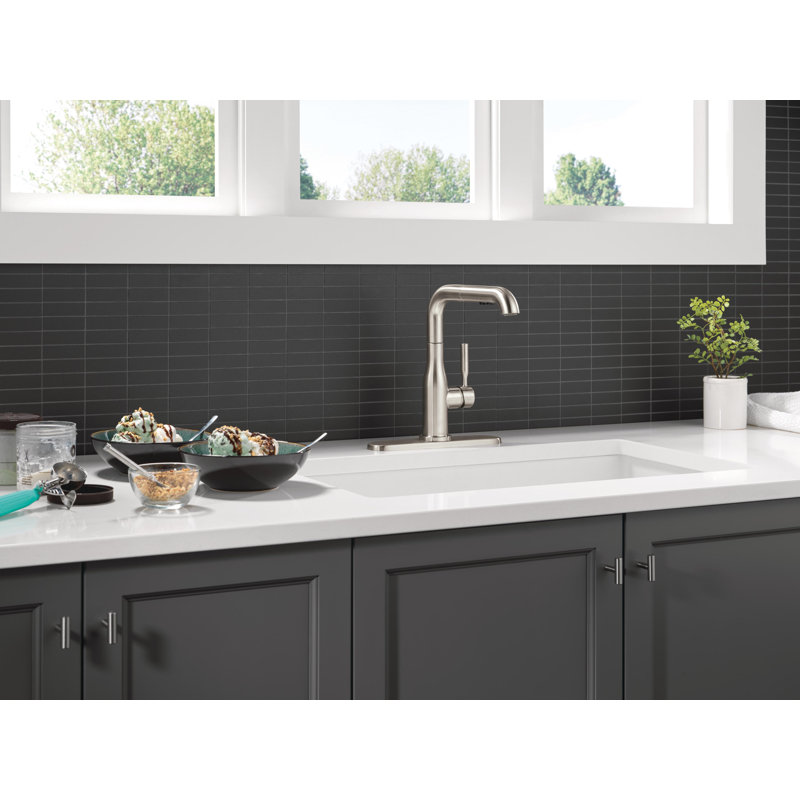 Almari Brushed Nickel Kitchen Faucet with Pull-Out Sprayer, Modern Single Hole Kitchen Sink Faucet, Single Handle, Stainless