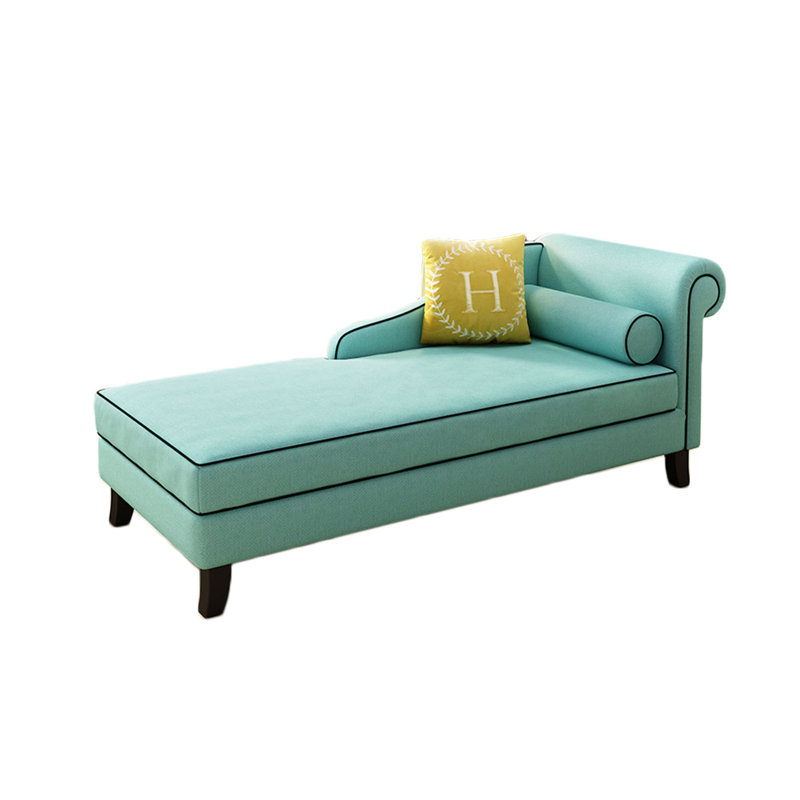 Chaise longue rembourrée Gibeon, Accoudoir à droite (vu de face), Mélange de lin cyan