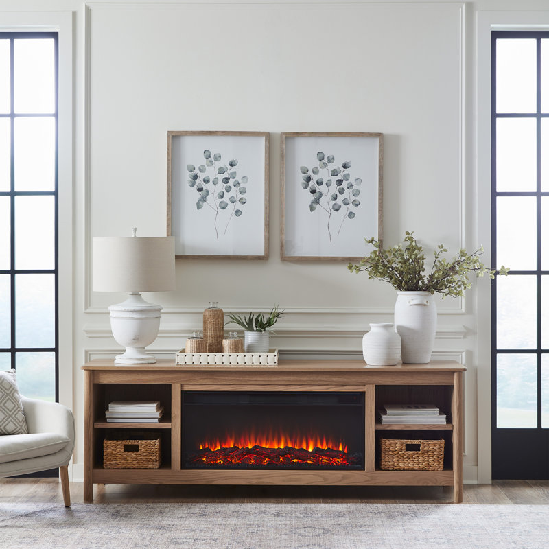 Kells 81" Electric Fireplace TV Stand, Light Oak