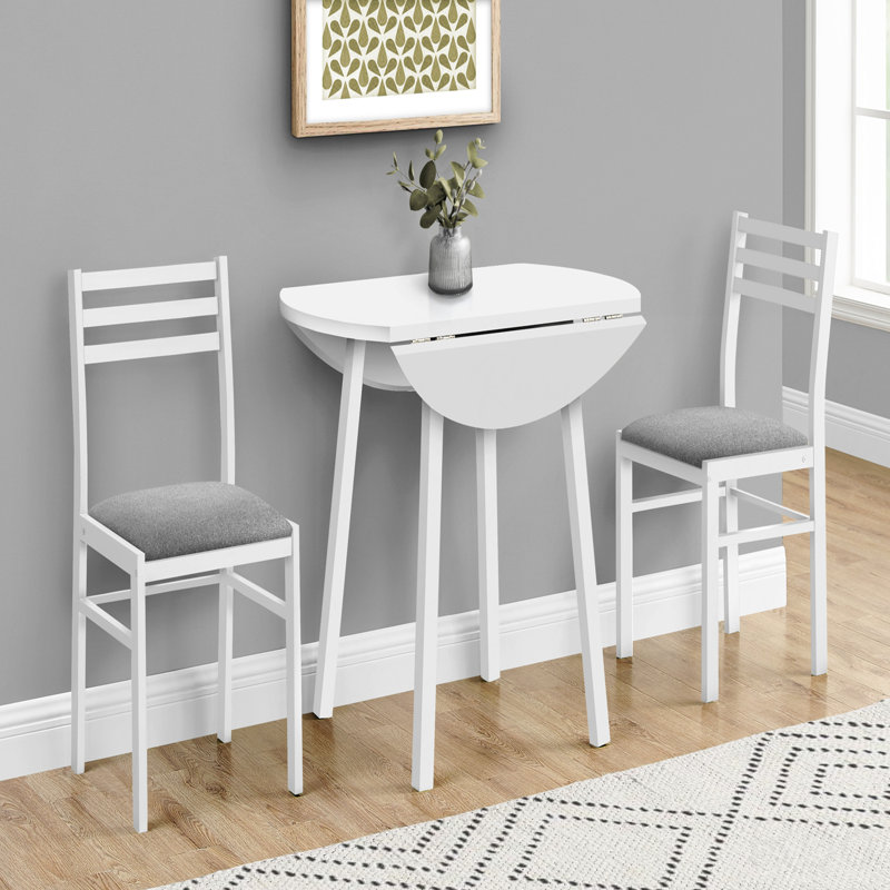 Ensemble de table de salle à manger, ensemble 3 pièces, petit, abattant 35 po, Blanc, Blanc / Gris, Blanc