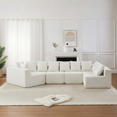 Canapé modulaire à assise profonde en L de 151,6 pouces avec fauteuil inclinable et 11 coussins, sans assemblage requis.