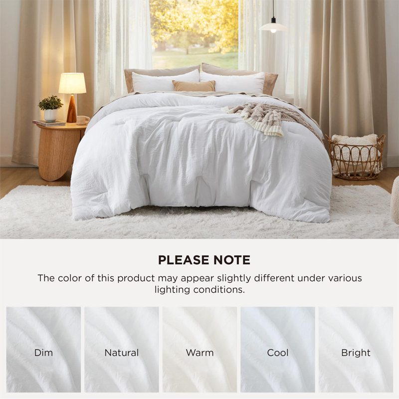 Bedsure Reversible Prewashed Comforter Set, White, Super King Comforter + 2 Standard Pillowcases