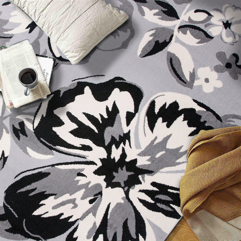 Tapis gris / argenté / noir Rooshi, Rectangle 7 pi 6 po x 9 pi 5 po