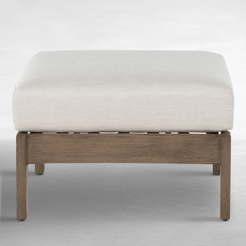 Kennebunkport Outdoor Ottoman with Cushion, Welt, Linen Navy, Oak