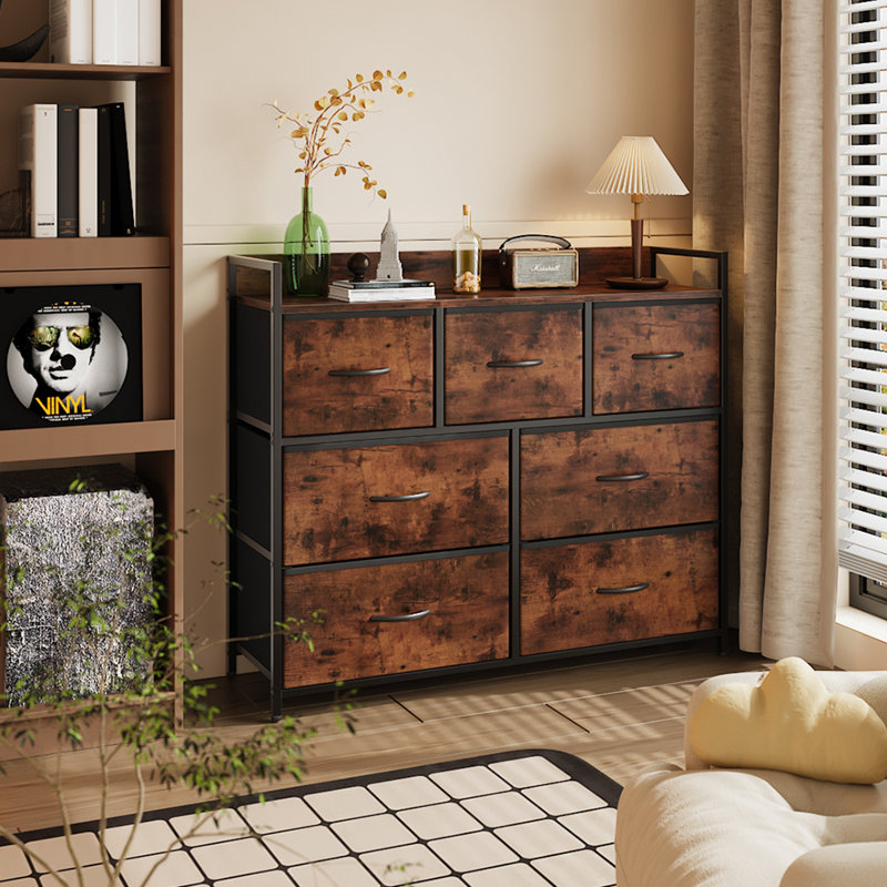 7 Drawer Storage Drawer, Rustic Brown/Black