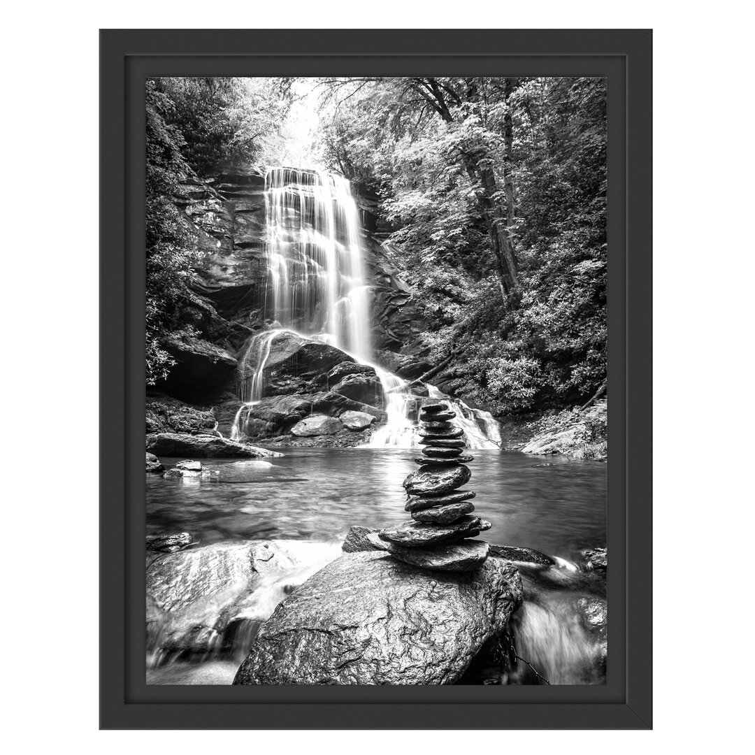 Gerahmtes Wandbild Zen Steine vor Wasserfall