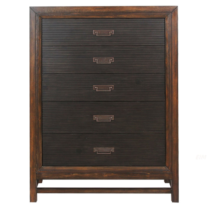 Commode à cinq tiroirs, aucun assemblage requis, finition à deux tons