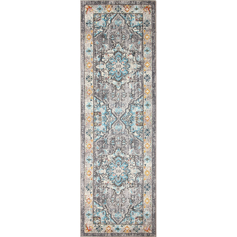 Tapis oriental bleu / beige / brun Osias, Tapis de couloir 2 pi 6 po x 8 pi