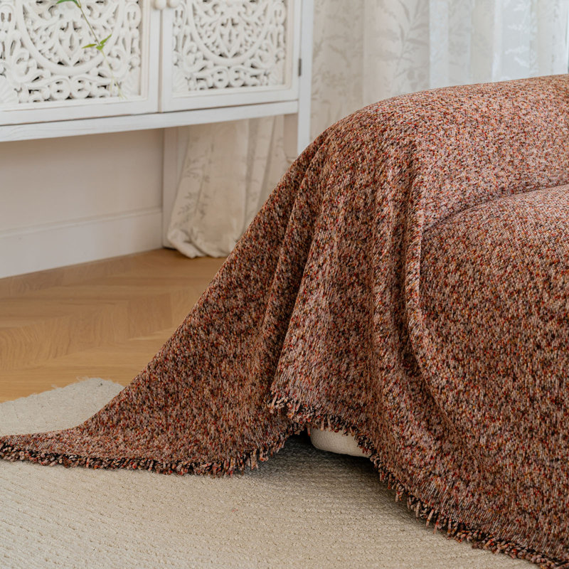 Housse de canapé en chenille colorée pour animaux avec pois colorés, H 71 po x l 150 po, Mauve-rose