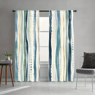 2 panneaux de rideaux filtrant la lumière, beige, bleu, vert, ondulé, rayures, bohème, impression abstraite, décoration facile à suspendre avec passe-tringle, rideaux toutes saisons pour salon, chambre à coucher, dortoir