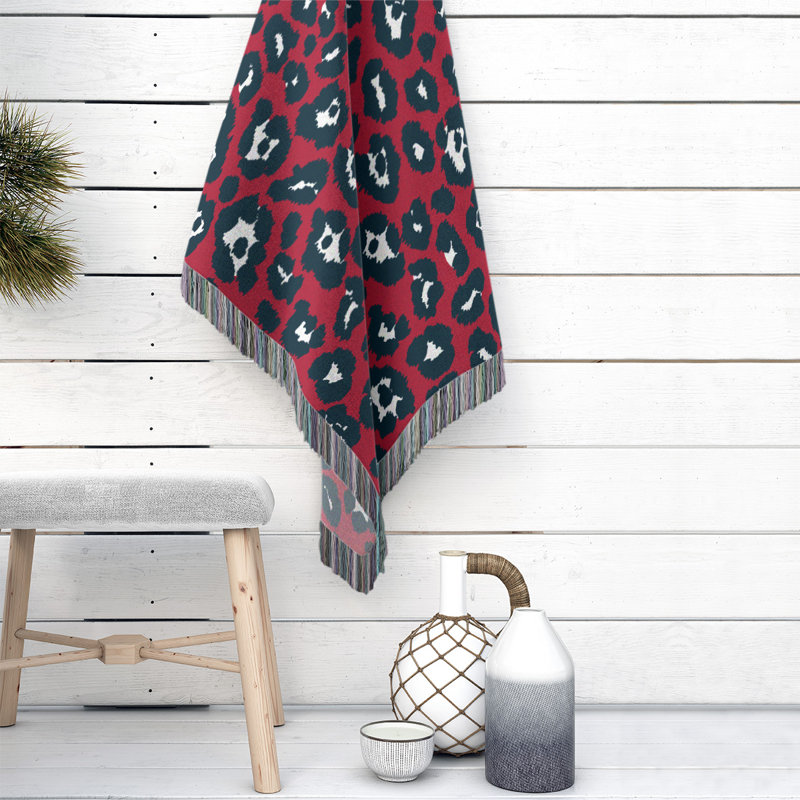 Hand Woven Throw Blanket, 52" x 37", Red/Black/White