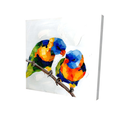 Blue Canvas Couple of Parrots - Animal Bedroom Home Decor
